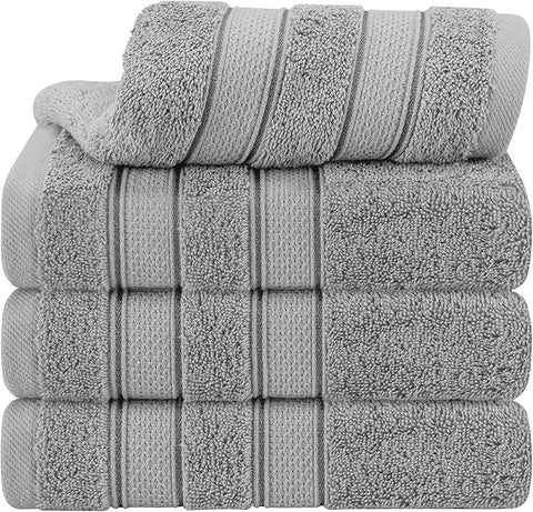 American Soft Linen Salem 100% Cotton Turkish 4 Piece Hand Towels for Bathroom, 600 GSM Soft Absorbent Quickdry Hand Face Towel Set, Cool Grey