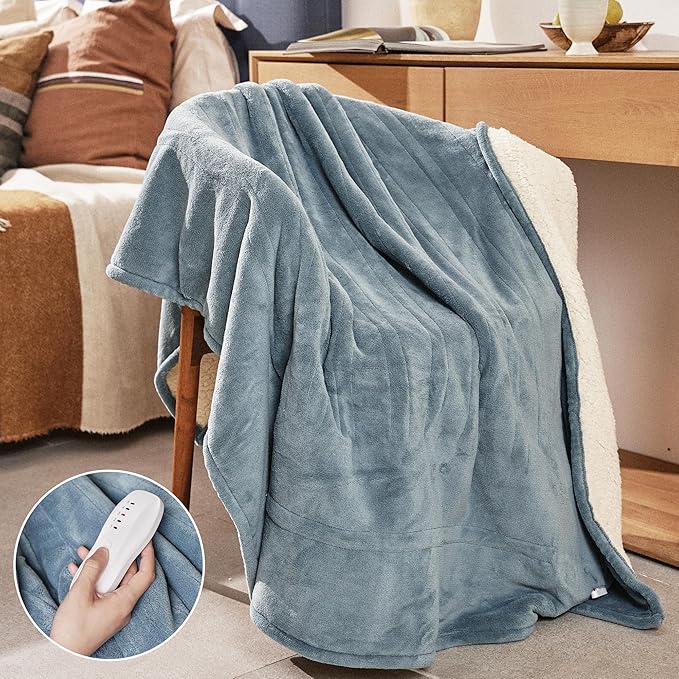 Heated Blanket 50''x60''-Soft and Comfortable Electric Throw,5 Heat Settings and 3H Auto Shut-Off Heating Blanket ETL&FCC Certification Machine Washable (Blue)