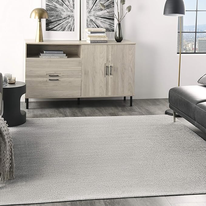 Nourison Home Essentials Solid Contemporary Silver Grey 7' Square Area Rug , 7' X Square