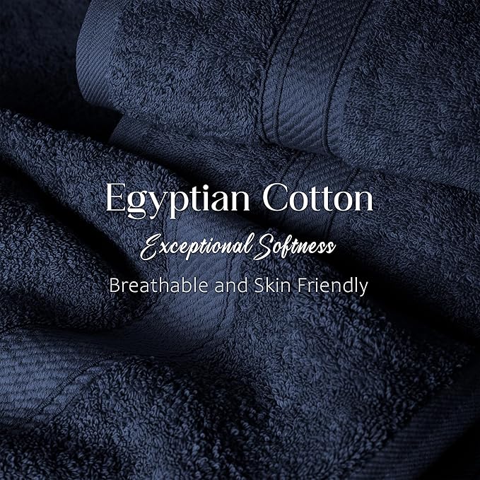 Superior Egyptian Cotton Pile 6 Piece Towel Set, Includes 2 Bath, 2 Hand, 2 Face Towels/Washcloths, Ultra Soft Luxury Towels, Thick Plush Essentials, Guest Bath, Spa, Hotel Bathroom, Navy Blue