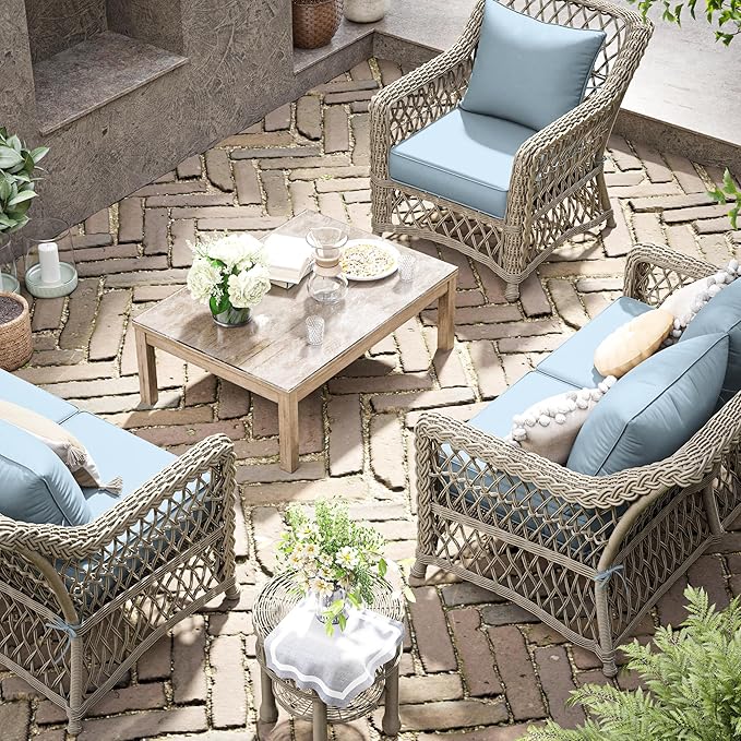 Premium Outdoor Seat Cushion Chair Cushions for Patio Furniture 22 L X 24 W X 4 H Waterproof & Fade Resistant Deep Seat and Backrest Cushion Set with Removable Covers for Chair, Sofa