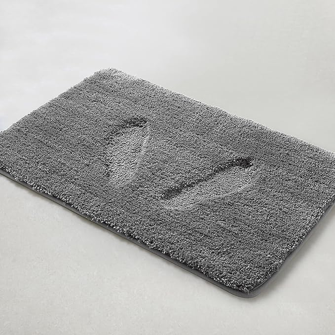 YHF Bathroom Rug Set 2 Piece, Extra Thick & Soft Microfiber Shaggy, Machine Washable Bath Mats, Absorbent Bath Rugs, Non-Slip Rubber Backing Bath Mat for Bathroom Floor, Tub and Shower, Grey