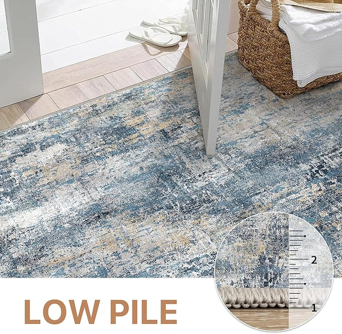 GENIMO Washable Area Rugs for Living Room Bedroom, 8x10 Modern Abstract Non Slip Rug, Low Pile Soft Contemporary Indoor Floor Carpet Cover for Dining Room Kitchen, Royal Blue