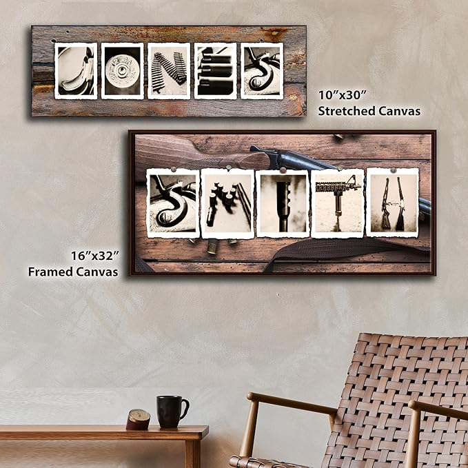 Personalized Firearm, Gun, or Shooting Name Alphabet Art. (Vintage Style - 9.5"x26" Block Mount)