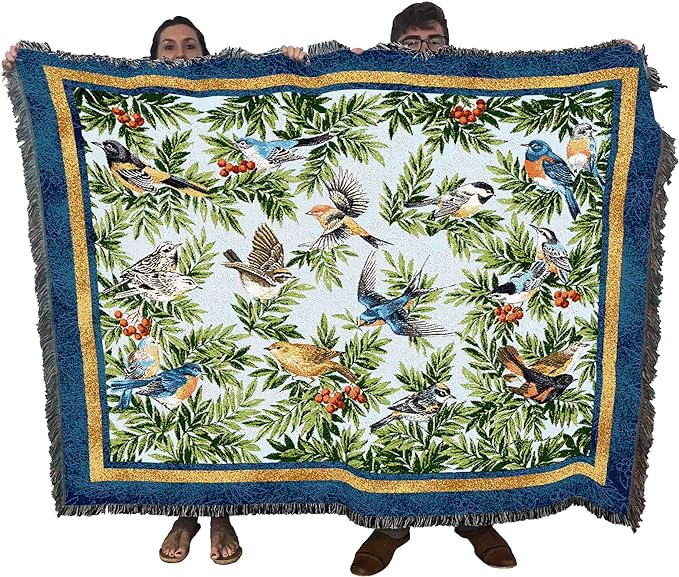 Pure Country Weavers Songbirds Blanket by Elena Vladykina - Bird Garden Floral Gift Tapestry Throw Woven from Cotton - Made in The USA (72x54)
