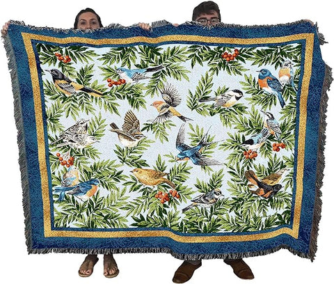 Pure Country Weavers Songbirds Blanket by Elena Vladykina - Bird Garden Floral Gift Tapestry Throw Woven from Cotton - Made in The USA (72x54)
