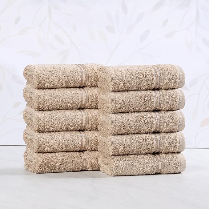 Superior Egyptian Cotton 10-Piece Face Towel Set , Small Towels For Facial, Spa, Quick Dry, Absorbent Towels, Bathroom Accessories, Guest Bath, Home Essentials, Washcloth, Airbnb, Taupe