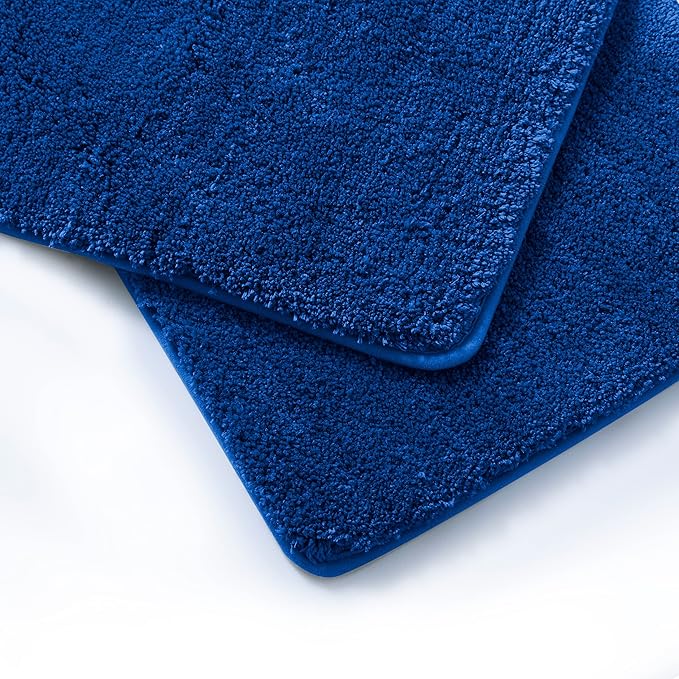 YHF Bathroom Rug Set 2 Piece, Extra Thick & Soft Microfiber Shaggy, Machine Washable Bath Mats, Absorbent Bath Rugs, Non-Slip Rubber Backing Bath Mat for Bathroom Floor, Tub and Shower, Royal Blue