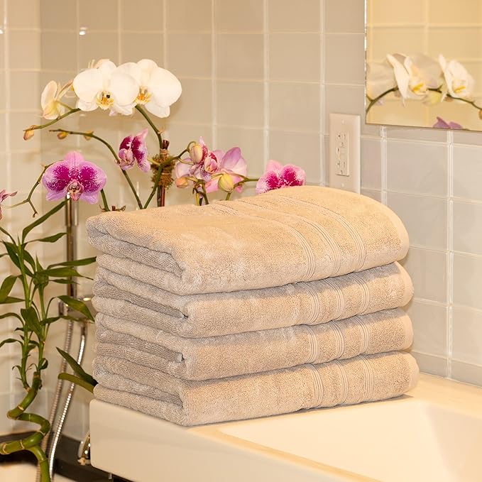 Mosobam Luxury Turkish 14pc Deluxe Bath Bundle Body Hand Face Towel and Mat Light Grey (Gray) 700 GSM & 1000 GSM Bamboo Viscose & Aegean Turkish Combed Cotton