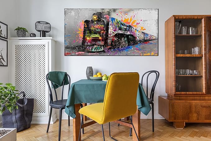Graffiti Canvas Wall-Art for Living Room Large Size - Wall Art for Teen Boys Bedroom - Train Poster Wall Decor Ready to Hang Size 59" x 29"