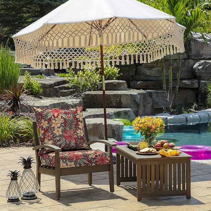 Arden Outdoor Deep Seat Cushion Set, 24 in x 24 in, Weather-Proof, Rain-Proof, Fade Resistant Patio Cushion for Chair, Sofa, and Couch Ruby Clarissa