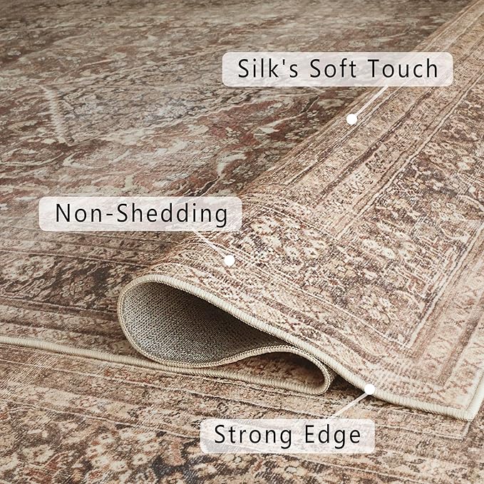 vivorug Runner Rug 2'x8' Vintage Washable Non-Slip Runners for Hallways Kitchen Entryway Laundry Room Carpet Hallway Runner Earth Tone