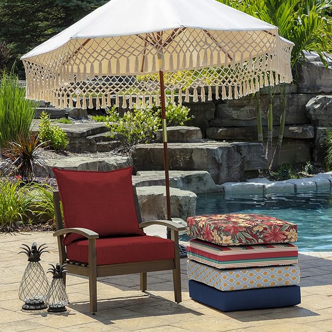 Arden Outdoor Deep Seat Cushion Set, 24 in x 24 in, Weather-Proof, Rain-Proof, Fade Resistant Patio Cushion for Chair, Sofa, and Couch Ruby Red Leala