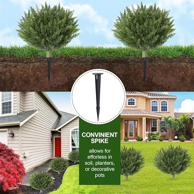 Set of 4 Artificial Cypress Topiary Outdoor Plants with Metal Spike 20", UV Resistant Faux Cedar Shrubs, Fake Shrubs Plants for Front Porch,Garden, Yard, Porch, Patio Decor