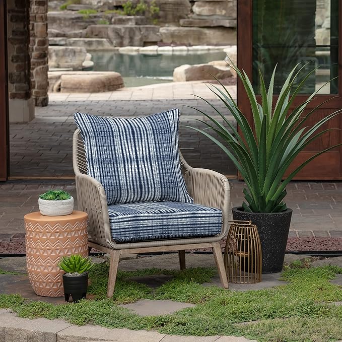 Arden Outdoor Deep Seat Cushion Set, 24 in x 24 in, Weather-Proof, Rain-Proof, Fade Resistant Patio Cushion for Chair, Sofa, and Couch Blue Shibori Stripe