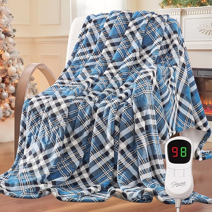 Homemate Electric Blanket Heated Throw - 50“x60“ Ultra Soft Cozy Flannel Heating Blanket with 10 Fast Heat Levels 8 Hours Auto Off Over-Heated Protection ETL Certification Keep Warm in Home Office