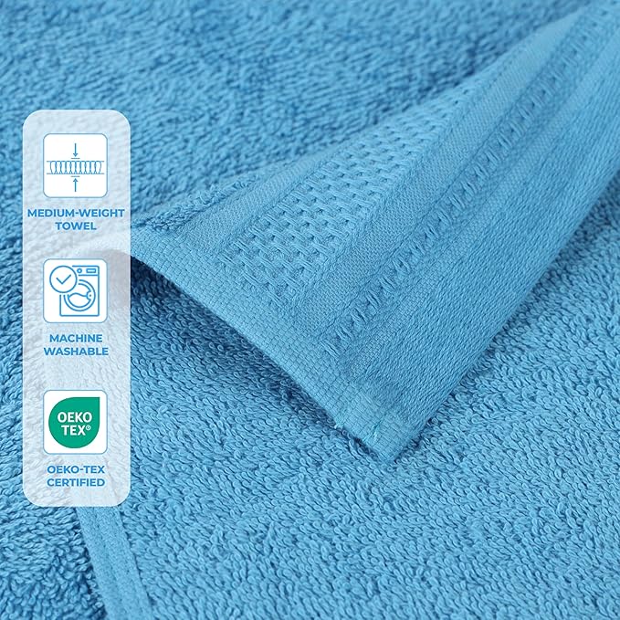 Superior Honeycomb Cotton Medium Weight Towels, for Guest Bath, Master Bathroom, Shower, Quick Dry, Adults, Home Essentials, Textured Waffle Border, Assorted Towel Set, 6 Piece Towel Set, Azure