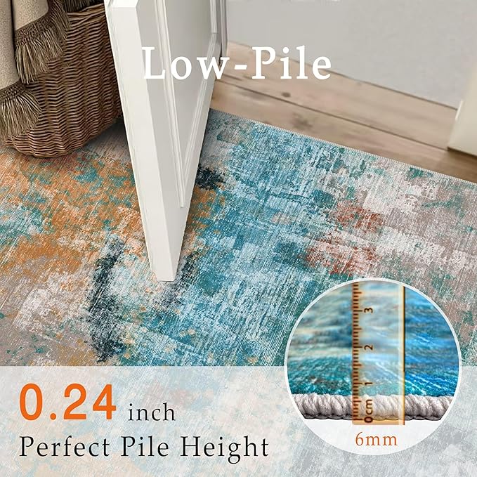 vivorug 5x7 Area Rugs - Ultra-Thin Washable Rug with Non-Slip Backing, Ideal for Living Room, Bedroom, Kitchen Floor Carpet - Modern Abstract, Easy Clean, Durable, Low Pile, Rosy Clouds