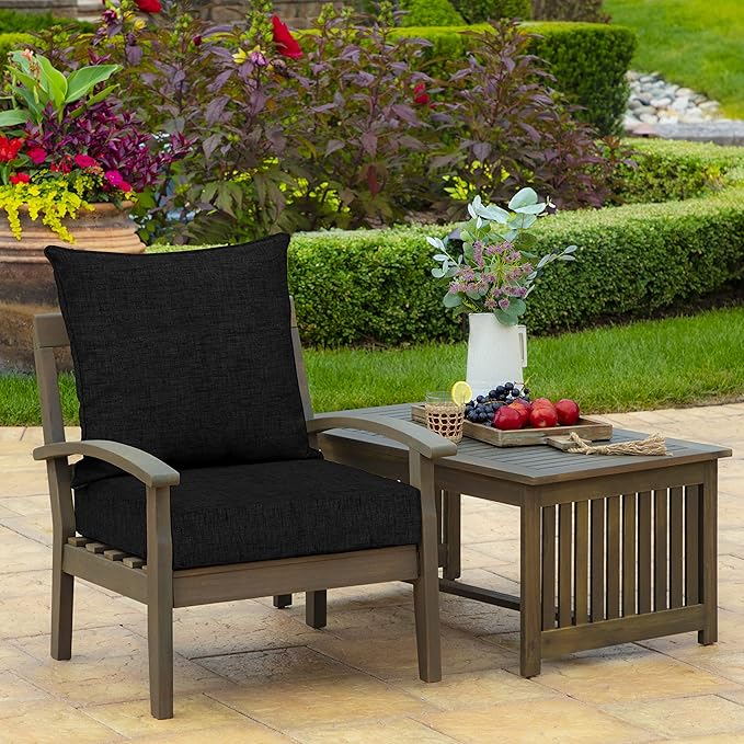 Arden Outdoor Deep Seat Cushion Set, 24 in x 24 in, Weather-Proof, Rain-Proof, Fade Resistant Patio Cushion for Chair, Sofa, and Couch Black Leala