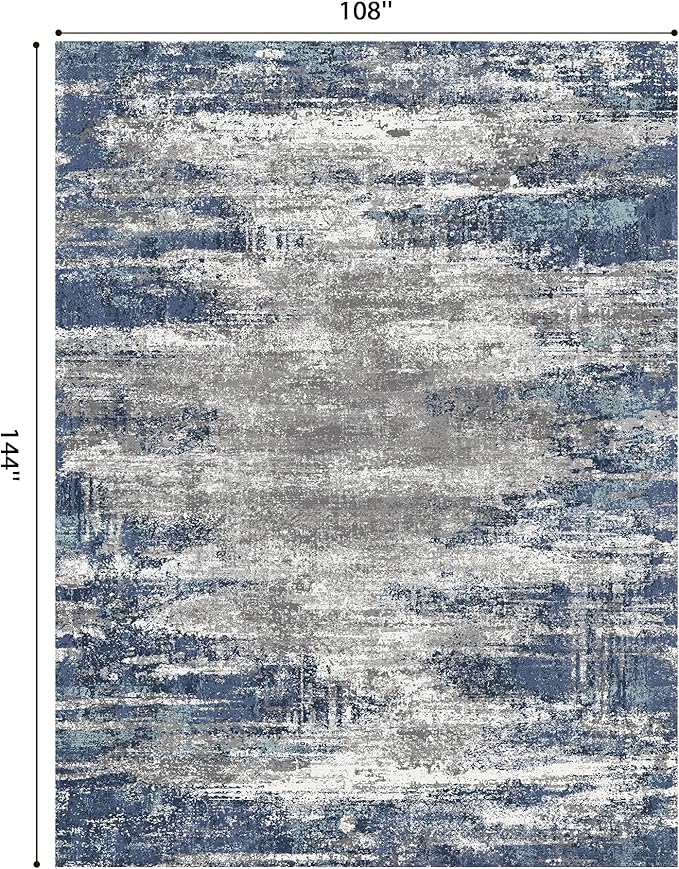 GENIMO Area Rugs 9x12 Living Room, Large Machine Washable Rug Non-Slip, Abstract Modern Soft Low Pile Rugs for Bedroom, Playroom, Dining Room, Blue/Ivory