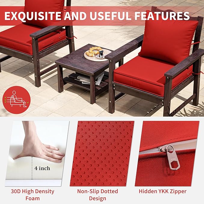 Premium Outdoor Seat Cushion Chair Cushions for Patio Furniture 22 L X 24 W X 4 H Waterproof & Fade Resistant Deep Seat and Backrest Cushion Set with Removable Covers for Chair, Sofa