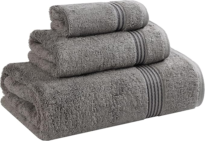 Superior Egyptian Cotton 3-Piece Towel Set, Assorted Towels for Home Bathroom, Master, Guest Bath, Decor Essentials, Includes 1 Bath, 1 Hand, 1 Face Towel/Washcloth, Quick Dry, Absorbent, Charcoal