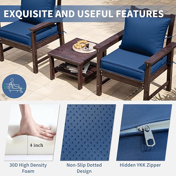 Premium Outdoor Seat Cushion Chair Cushions for Patio Furniture 22 L X 22 W X 4 H Waterproof & Fade Resistant Deep Seat and Backrest Cushion Set with Removable Covers for Chair, Sofa