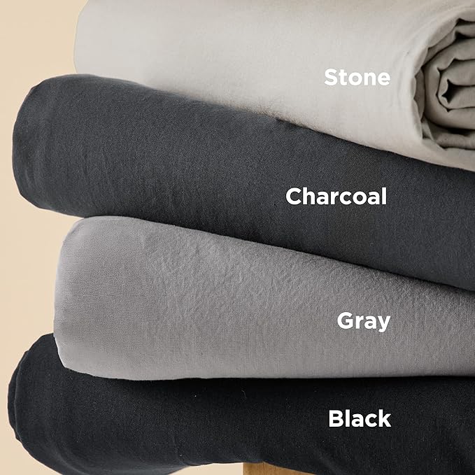 Bedsure 100% Stone Washed Cotton Duvet Cover King - Charcoal Minimalist Cotton Duvet Cover Linen Like for All Seasons - GentleSoft™ Plain Simple Bedding, 3 Pieces (Charcoal, King, 104"x90")