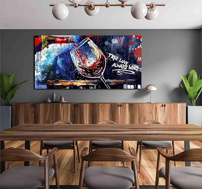 Graffiti Wall-Art - Wine Glass Wall Art for Kitchen - Canvas Art Wall Decor for Living Room Ready to Hang Size 59" x 29"