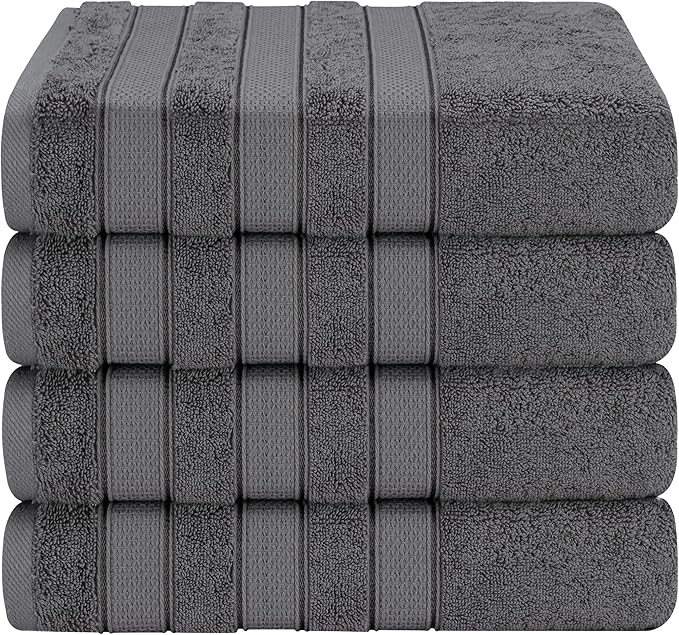 American Soft Linen Salem 100% Cotton Turkish 4 Piece Bath Towels for Bathroom, 600 GSM Soft Absorbent Quick Dry Bath Towel Set, Dark Gray