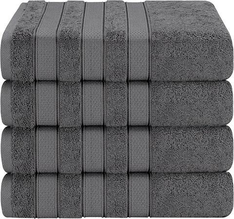 American Soft Linen Salem 100% Cotton Turkish 4 Piece Bath Towels for Bathroom, 600 GSM Soft Absorbent Quick Dry Bath Towel Set, Dark Gray