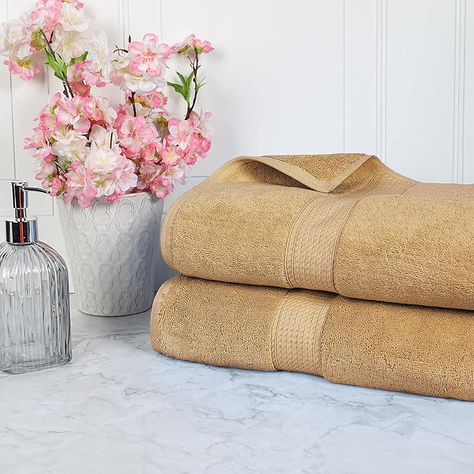 BLUENILEMILLS Premium Towel Collection, Egyptian Cotton Towels for Shower and Bathroom 2-Piece Bath Sheet Set, 34" x 68", Toast by Blue Nile Mills