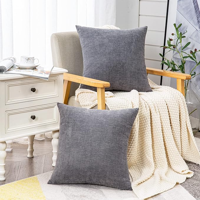 GAWAMAY Decorative Square Throw Pillow Covers 20"x20" Inch Set of 2, Super Soft Chenille Pillows Cover Fall Pillowcase for Living Room Bedroom Sofa Couch Cushion Cover Grey 50x50cm (No Insert)