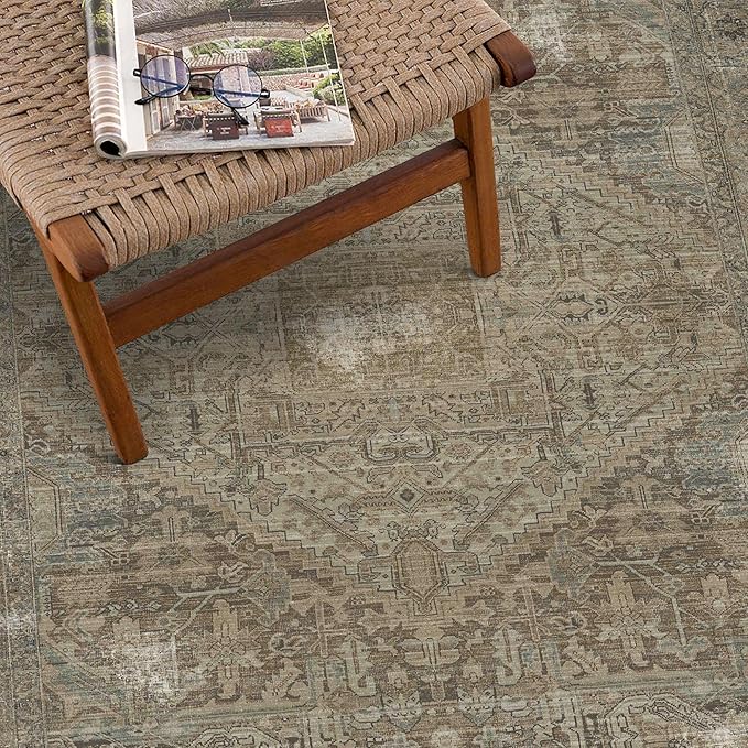 vivorug 6x9 Area Rugs, Ultra-Soft Washable Rug for Living Room Dinner Room Bedroom, Non-Slip Vintage Rug, Indoor Carpet Large Area Rug, Olive