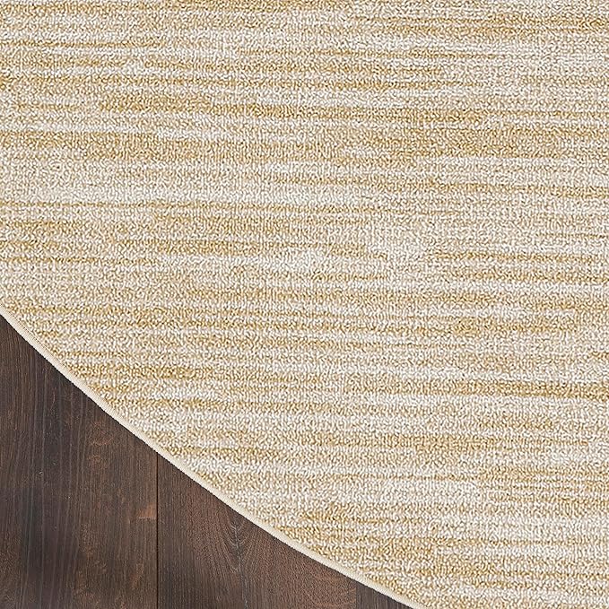 Nourison Home Essentials Indoor/Outdoor Ivory Gold 4' x Round Area Rug, Easy Cleaning, Non Shedding, Bed Room, Living Room, Dining Room, Backyard, Deck, Patio (4 Round)