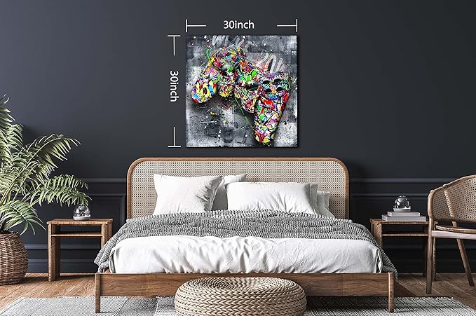 JKWALL77 Graffiti Gaming Wall-Art For Living Room Large Size - Room Decor For Teen Boys - Abstract Canvas Wall Art Ready To Hang Size 30" x 30"