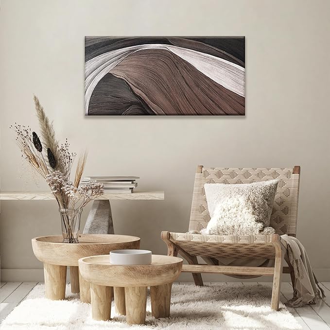 TAIJXAGSG Abstract Wall Art Brown Canvas Art Wall Decor Artwork Abstract Wall Decor Modern Minimalist Decor Canvas Painting Black And White Bathroom Bedroom Office 20"X40"