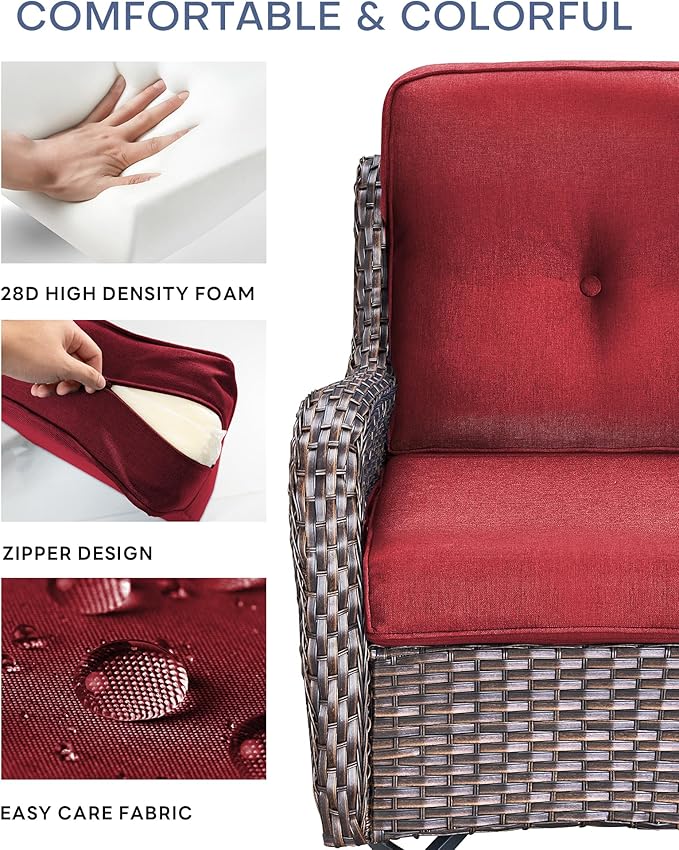 22x25/22x24 Outdoor Furniture Cushions Set of 6 - Comfortable Patio Chair Cushion for Rattan Wicker Dining Rocking Swivel Chairs Loveseat Couch L-Shape Sectional Sofa - Red/Button