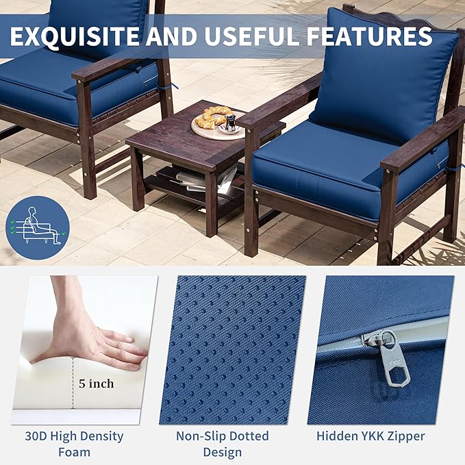 Premium Outdoor Seat Cushion Chair Cushions for Patio Furniture 24 L X 24 W X 5 H Waterproof & Fade Resistant Deep Seat and Backrest Cushion Set with Removable Covers for Chair, Sofa