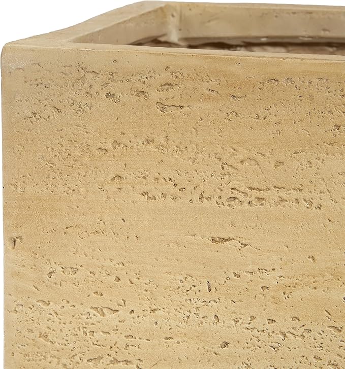 Lightweight Concrete Rectangle Planter Box,Travertine Handmade Outdoor Garden Pot with Drainage Hole & Rubber Plug,Modern Plant Container for Backyard Patio,No Assembly Needed,24"W Antique Brown
