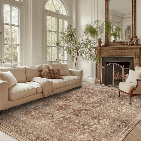 vivorug 6x9 Area Rugs, Ultra-Soft Washable Rug for Living Room Dinner Room Bedroom, Non-Slip Vintage Rug, Indoor Carpet Large Area Rug, Brown
