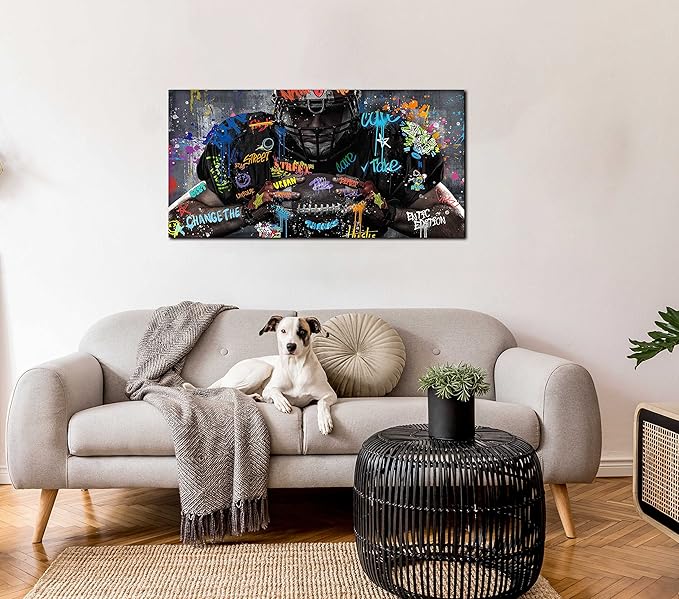 JKWALL77 American Football Canvas Wall-Art for Bedroom - Room Decor for Teen Boys - Graffiti Wall Art Ready to Hang Size 40" x 20"