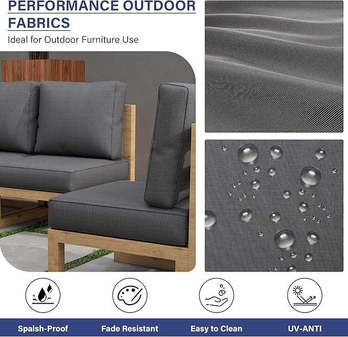 UIXE Outdoor Deep Seat Cushion Set with Slipcovers, Patio Furniture Cushions & Back Pads, Sectional Sofa Bistro Chair Cushion - Gray, Set of 2