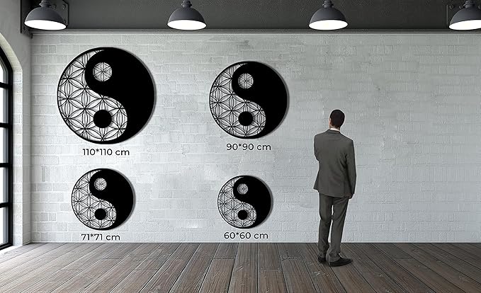 DEKADRON Metal Yin Yang Wall Art, Interior Decoration, Wall Hangings, Sacred Zen Decor, Geometric Metal Wall Decoration (35" W x 35" H / 90x90 cm)