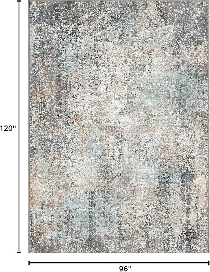 GENIMO Washable Area Rugs for Living Room Bedroom, 10x14 Modern Abstract Non Slip Rug, Low Pile Soft Contemporary Indoor Floor Carpet Cover for Dinning Room Kitchen, Light Blue
