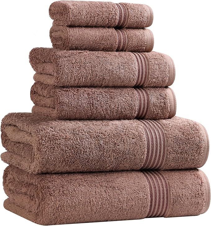 Superior Egyptian Cotton 6-Piece Towel Set, Bathroom Essentials, Towels For Bathroom, Apartment, Airbnb, Guest Bath, Face, Hand, Bath Towels, Washcloths, Absorbent, Fast Drying, Mocha