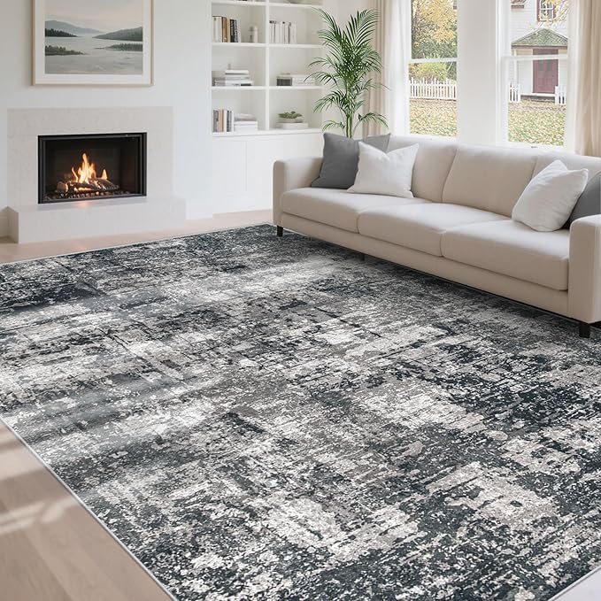 6x9 Area Rugs for Living Room: Washable Modern Abstract Rug Large Soft Non Slip Rug Indoor Low Pile Carpet for Bedroom Dining Room Home - Black Grey Brown