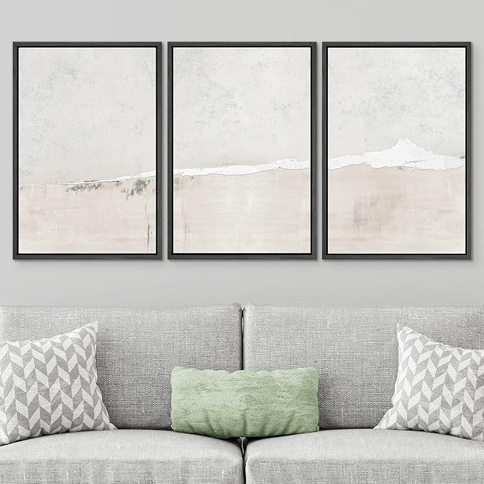 SIGNWIN Framed Canvas Print Wall Art Set Industrial Grunge White Gray Landscape Shapes Abstract Illustrations Modern Art Decorative Nordic Zen for Living Room, Bedroom, Office - 16"x24"x3 Black