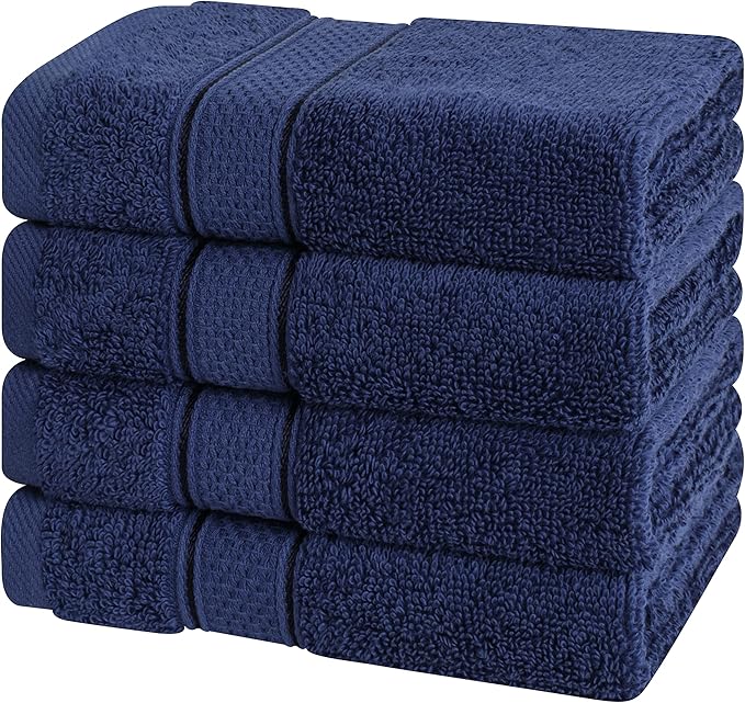 American Soft Linen Salem Washcloth Sets, 4 Piece Luxury 600 GSM 100% Cotton Washcloths for Bathroom, 13x13 inches Washrags Premium Quality Hand Face Towels, Navy Blue