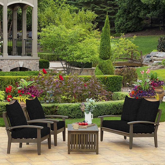 Arden Outdoor Deep Seat Cushion Set, 24 in x 24 in, Weather-Proof, Rain-Proof, Fade Resistant Patio Cushion for Chair, Sofa, and Couch Black Leala